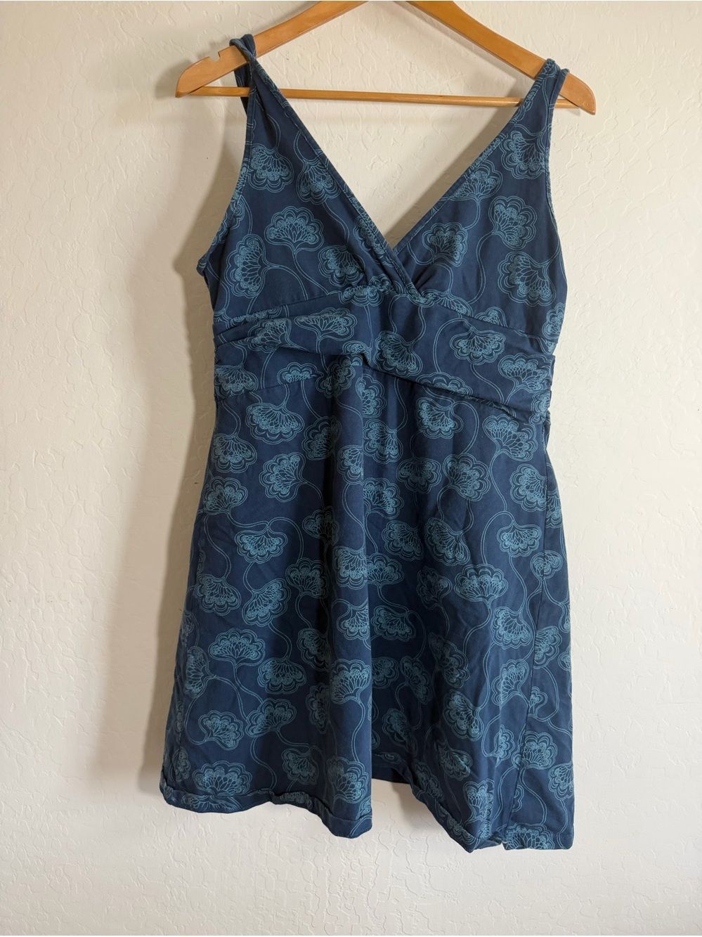 Patagonia Amber Dawn Floral Organic Cotton Stretch A-Line Dress Slate Blue XL